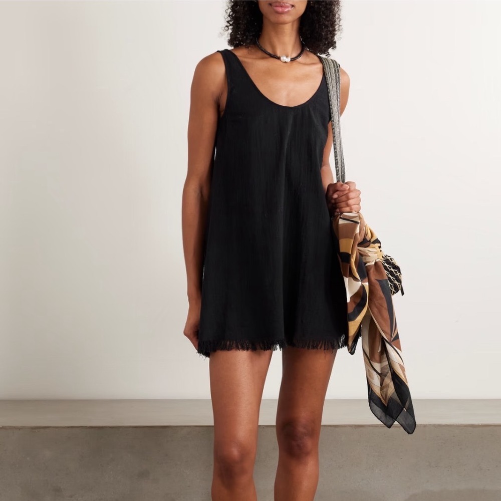 Staud Tillie fringed cotton-gauze mini‎ dress Sleeveless Scoop Neck XS/S Minimal